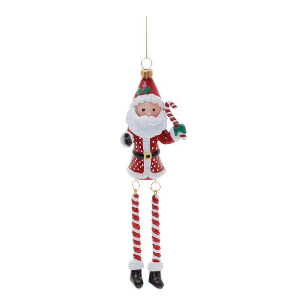 Glass Candy Cane Santa Ornament with Dangle Legs (Set of 6)