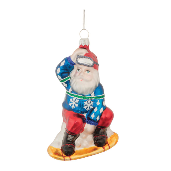 Melrose Glass Snowboarding Santa Ornament (Set of 6)
