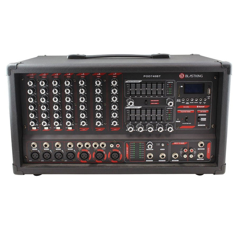 BlastKing POD740BT 7-Channel Powered Mixer with Bluetooth, MP3 Player, and EQ