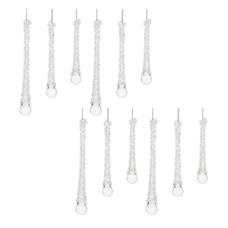 Melrose Clear Beaded Glass Icicle Drop Ornament (Set of 12)