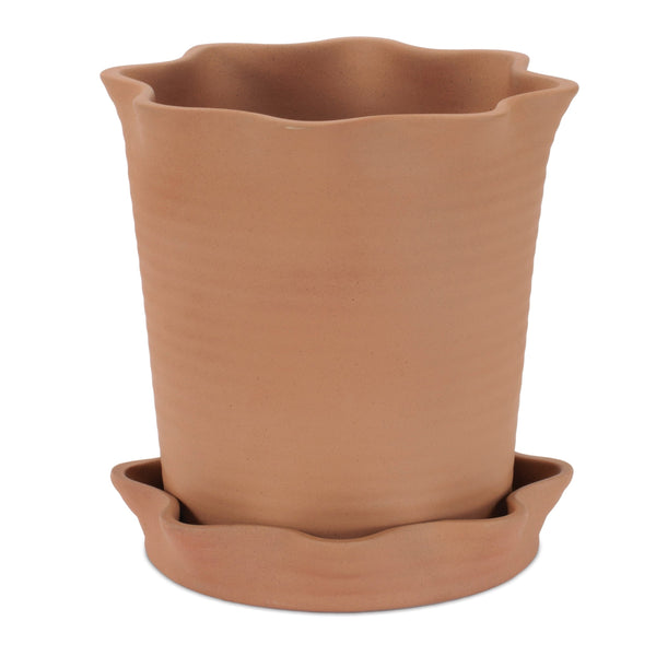 Melrose Wavy Ceramic Planter with Saucer 7.75"H Planter, Wavy Patterned, Ceramic