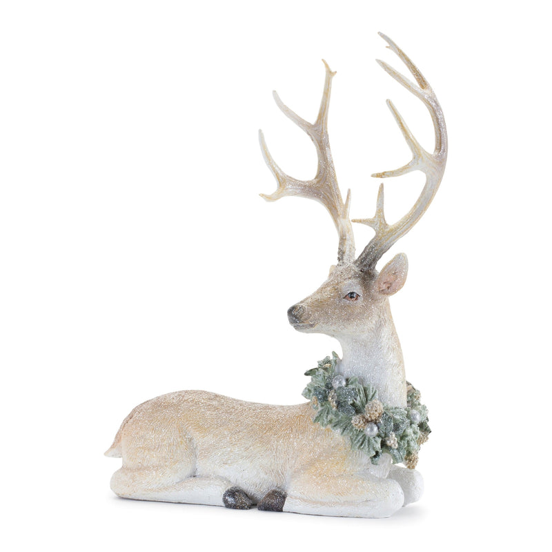 Melrose Glittered Deer with Holly Wreath (Set of 2)