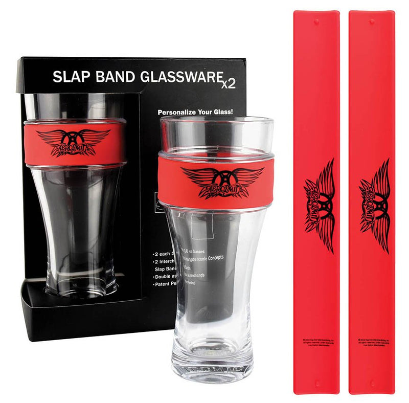 Iconic Concepts Aerosmith 2-Pack Slap Band Pint Glasses – White w/ Black Logo