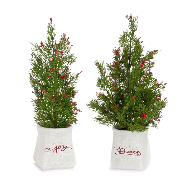 Melrose Mini Pine Tree with Berries in Ceramic Pot (Set of 2)