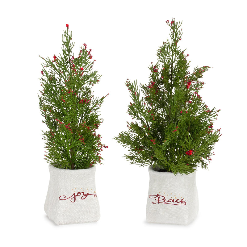Melrose Mini Pine Tree with Berries in Ceramic Pot (Set of 2)