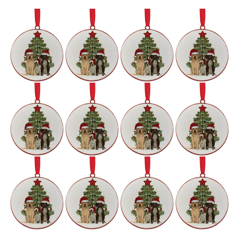 Melrose Dogs and Christmas Tree Disc Ornament (Set of 12)