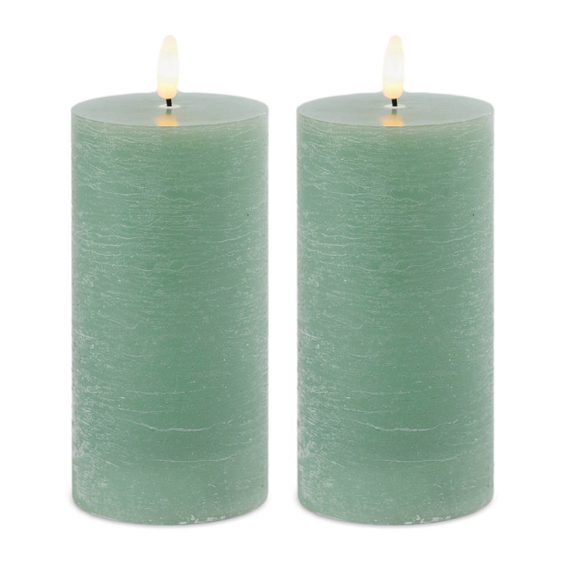 Melrose FIA Wick Green Pillar Candle (Set of 2)