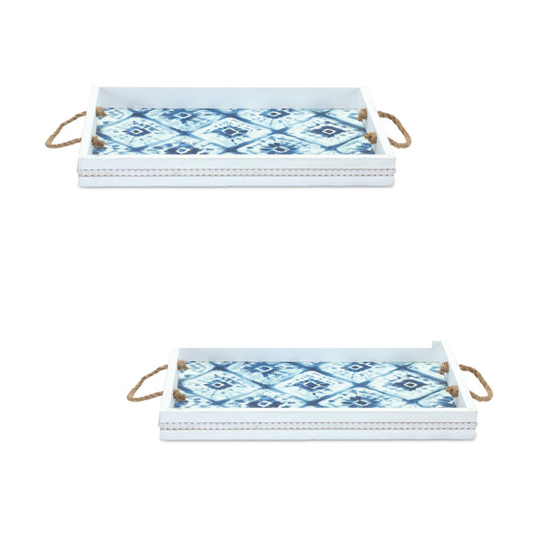 Melrose Wooden Tie-Dye Design Tray (Set of 2)