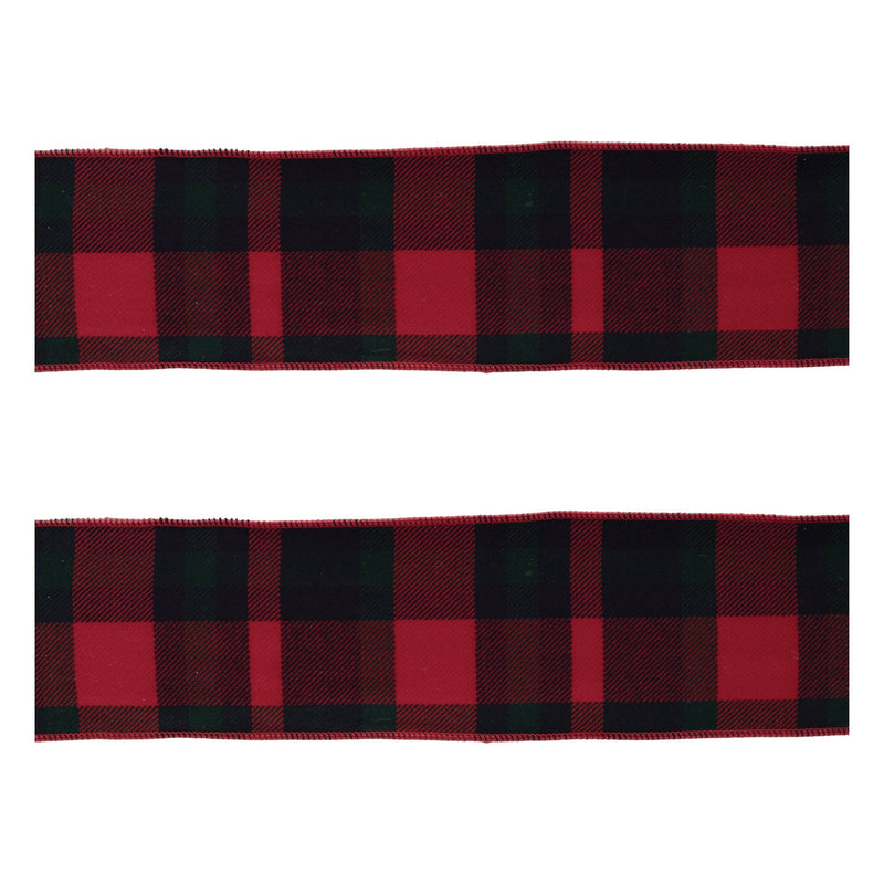 Melrose Red and Black Plaid Wired Ribbon (Set of 2)