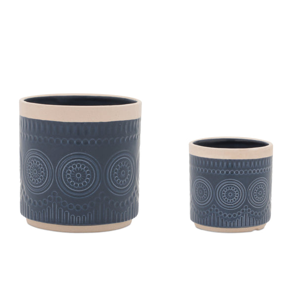 Melrose Ceramic Mandala Pattern Planter Set of 2 Planter, Ceramic