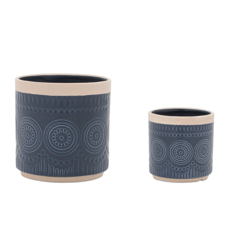 Melrose Ceramic Mandala Pattern Planter Set of 2 Planter, Ceramic