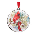 Melrose Winter Cardinal and Pine Branch Disc Ornament (Set of 12)