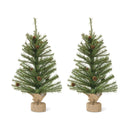 Melrose Mini Pine Tree with Burlap Bag Base and Pinecone Accents (Set of 2)