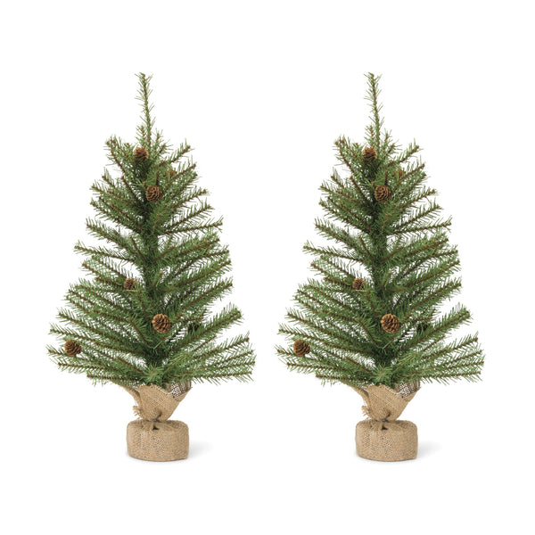 Melrose Mini Pine Tree with Burlap Bag Base and Pinecone Accents (Set of 2)