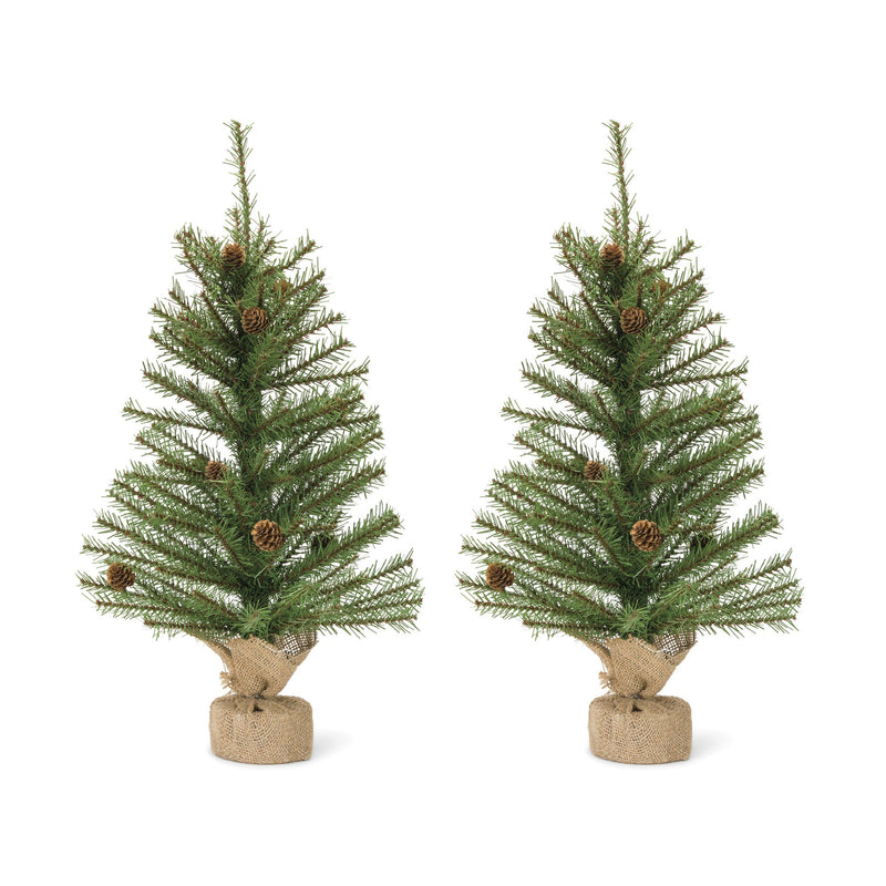 Melrose Mini Pine Tree with Burlap Bag Base and Pinecone Accents (Set of 2)