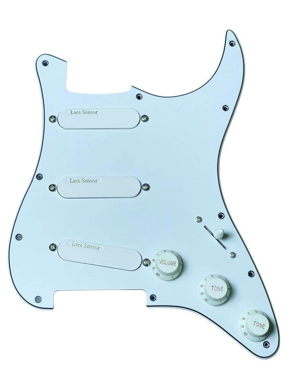 Lace Sensor Gold Loaded SSS Pickguard – 3-Ply White