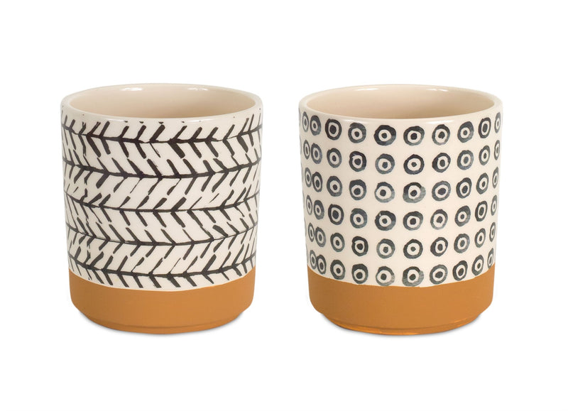 Melrose Geometric Patterned Pot with Terra Cotta Accent Set of 4 Planter
