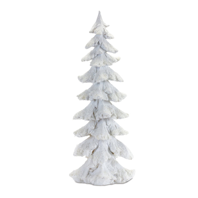 Melrose Flocked White Pine Tree with Carved Design (Set of 4)