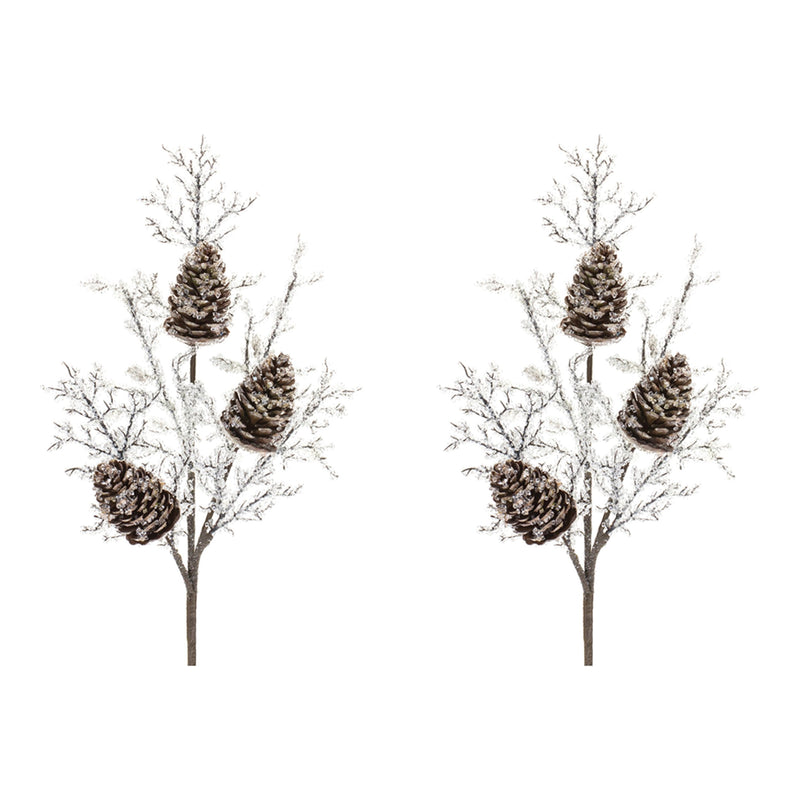 Melrose Iced Pinecone Twig Branch (Set of 2)