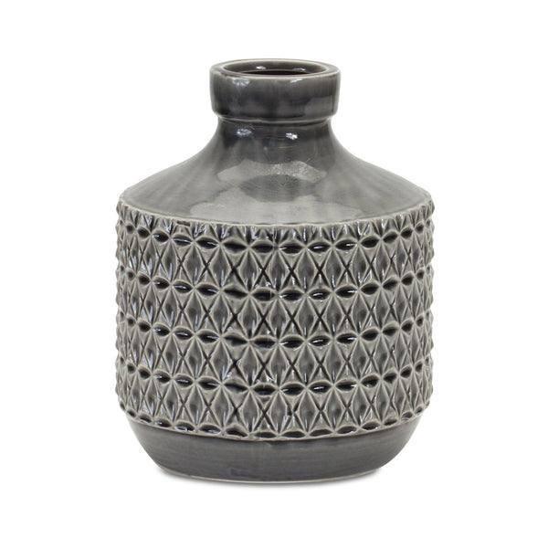 Melrose Goemetric Terra Cotta Vase with Black Finish 9"H