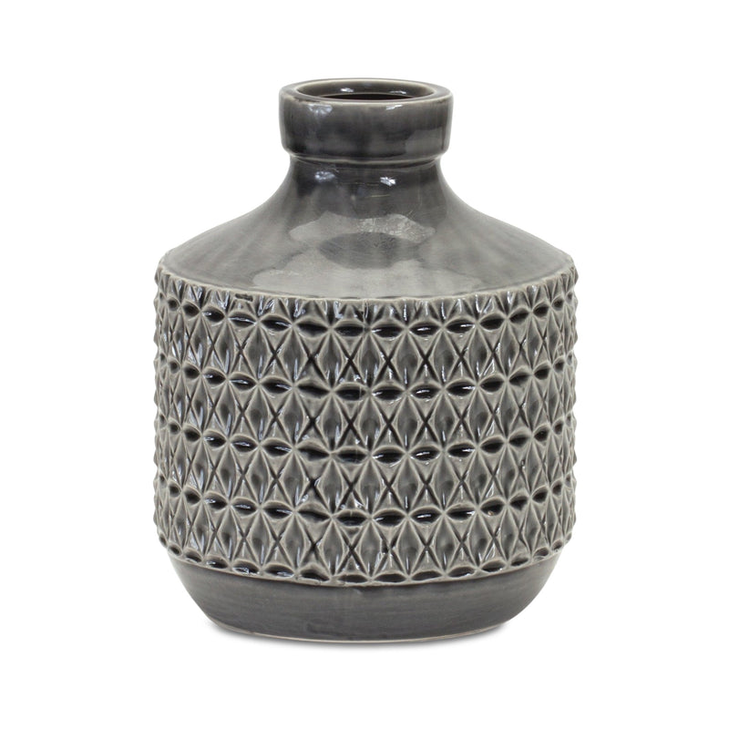 Melrose Goemetric Terra Cotta Vase with Black Finish 9"H