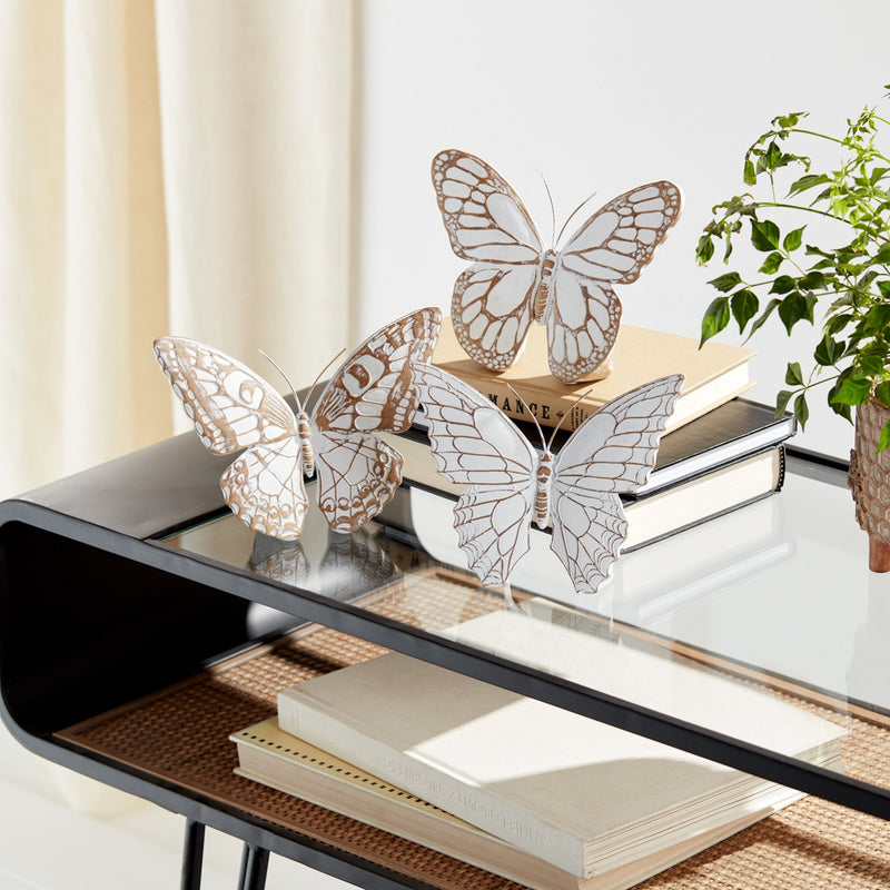 Melrose Stone Butterfly Shelf Sitter with White Washed Finish (Set of 3)