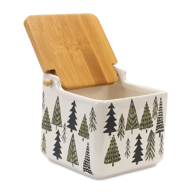 Melrose Ceramic Pine Tree Canister with Wood Lid 5.25"L