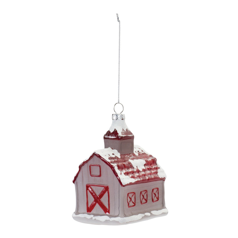 Frosted Glass Barn Ornament (Set of 6)