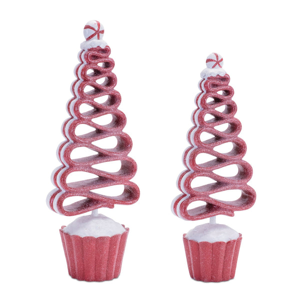Melrose Glittered Ribbon Candy Tree (Set of 2)