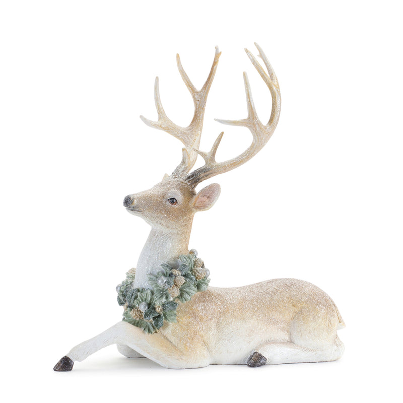 Melrose Glittered Deer with Holly Wreath (Set of 2)