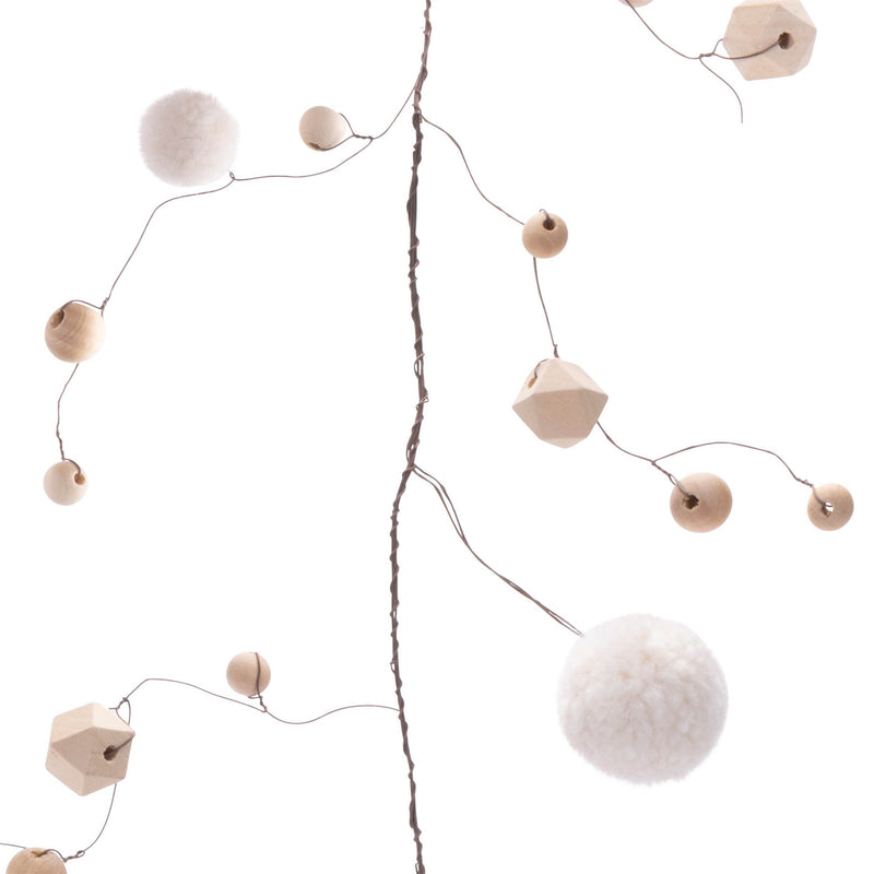 Melrose Wood Bead and Puff Ball Garland (Set of 2)