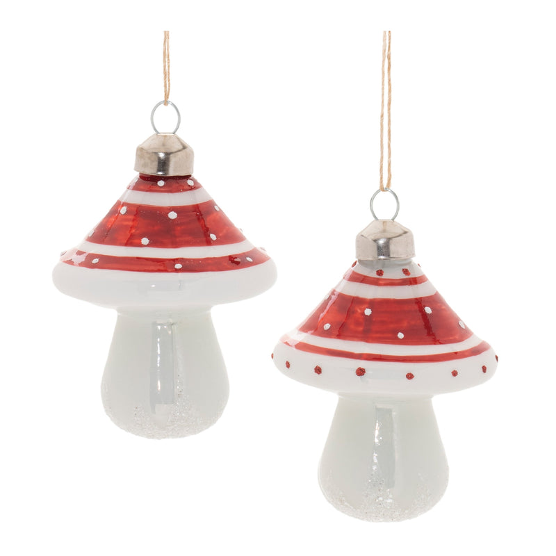 Melrose Glittered Glass Mushroom Ornament (Set of 6)