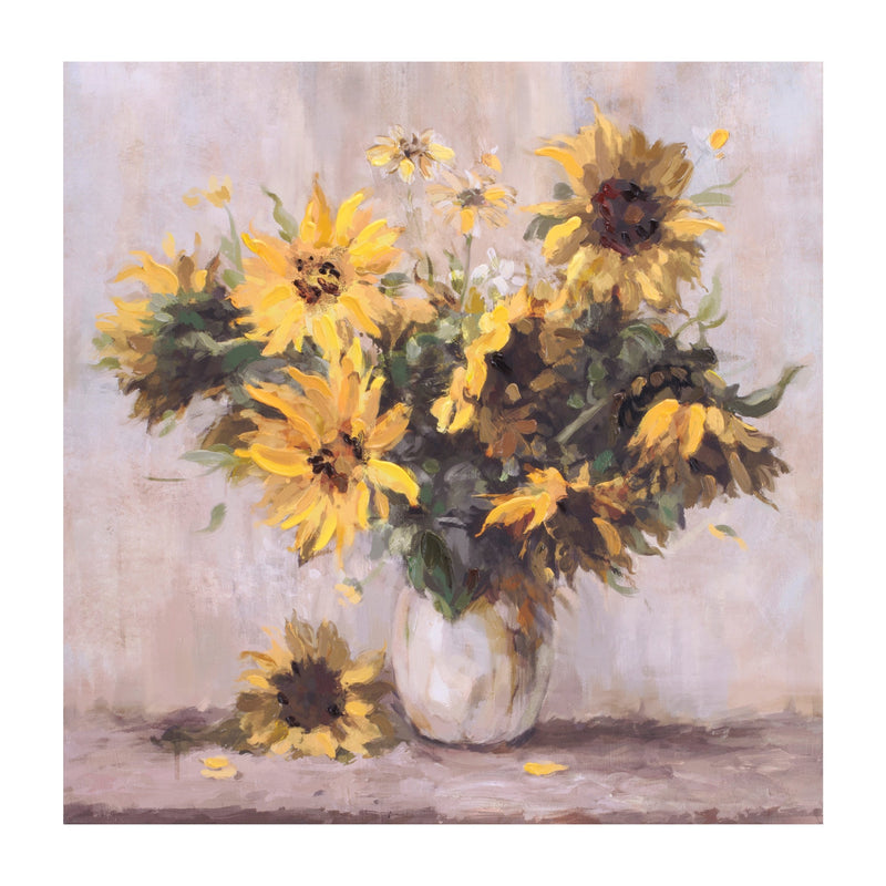 Melrose Sunflower Vase Canvas Wall Art 32"L, Modern, Wood