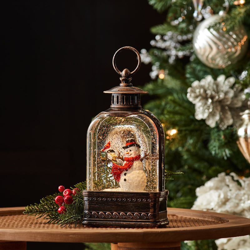 Melrose LED Snow Globe with Snowman and Cardinals 9.75"H