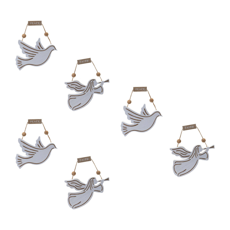 Melrose Wood Dove and Angel Sentiment Ornament (Set of 6)
