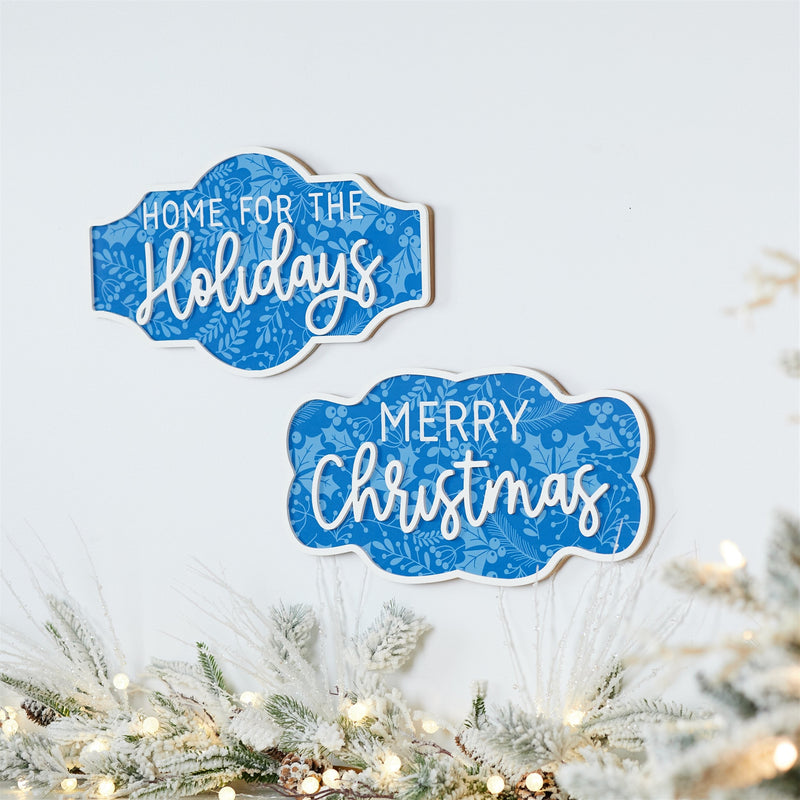 Melrose Wood Christmas Sentiment Sign (Set of 2)