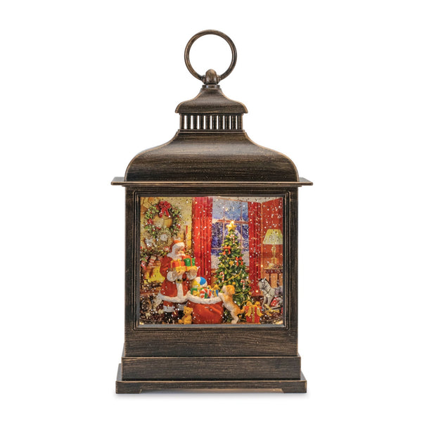 Melrose LED Snow Globe Lantern with Santa and Puppy Scene 11"H