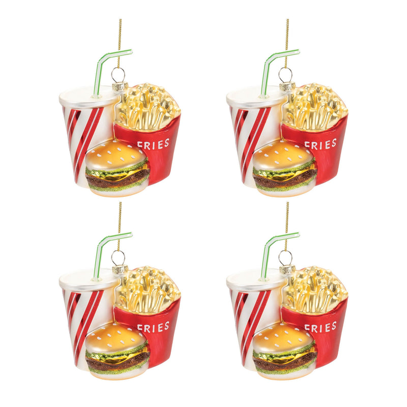 Melrose Glass Burger and Fries Meal Ornament (Set of 4)