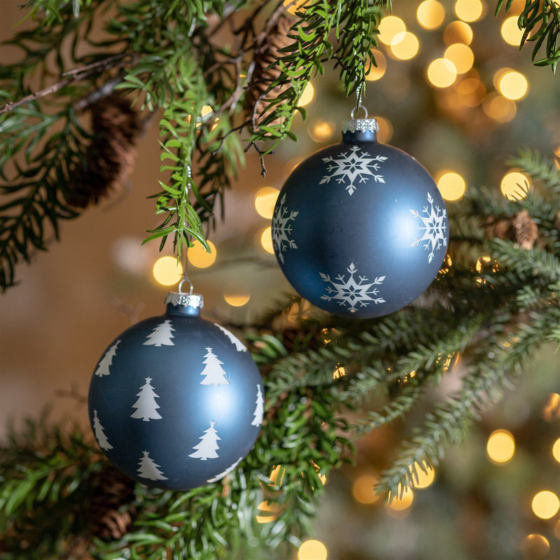 Melrose Frosted Navy Glass Ball Ornament (Set of 6)