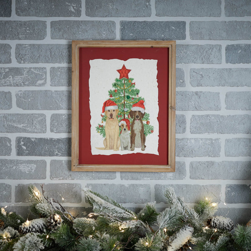 Melrose Framed Holiday Dogs and Christmas Tree Print 15"H