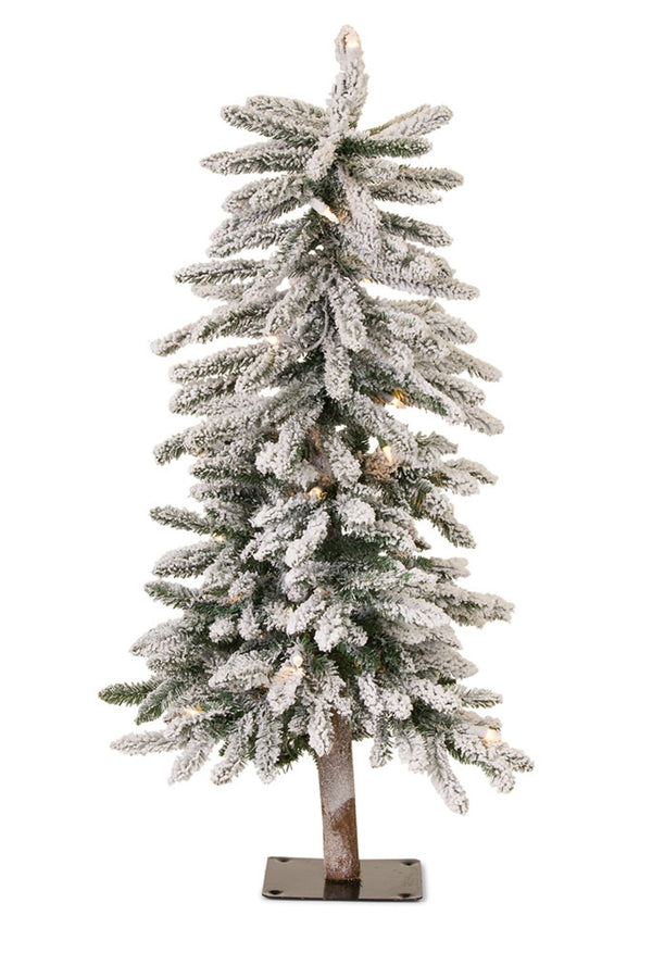 Melrose LED Flocked Alpine Pencil Tree with Metal Base 3'H