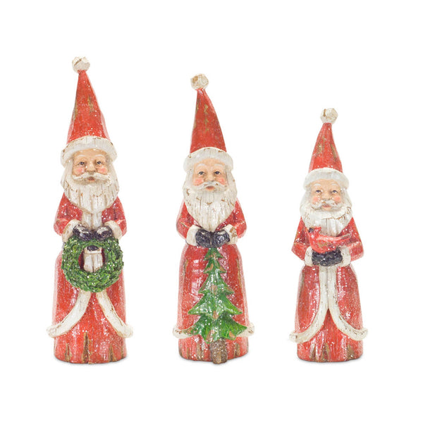 Melrose Distressed Wood Design Santa Figruine (Set of 3)
