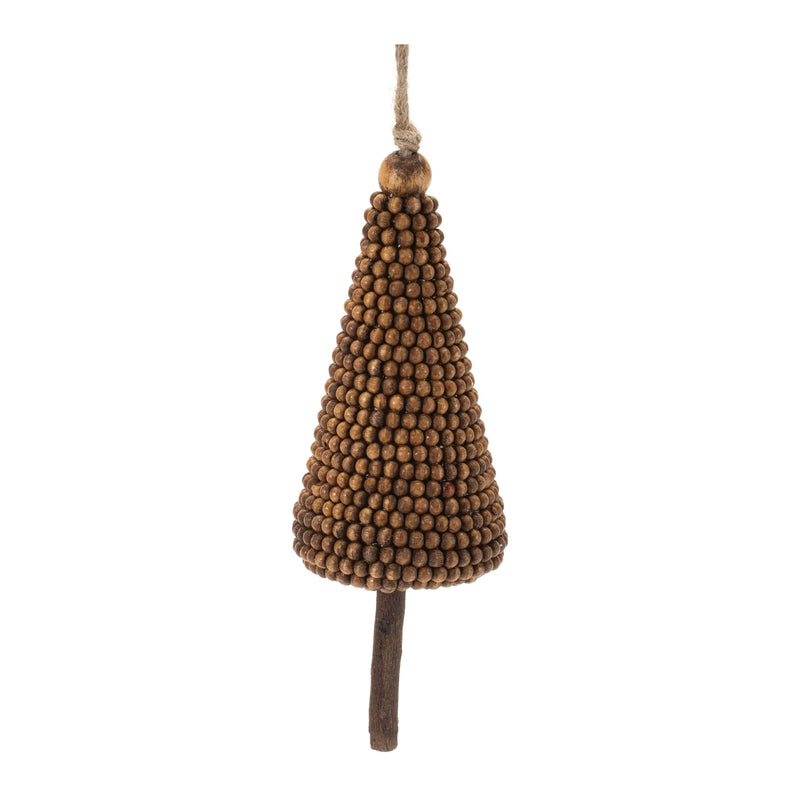 Melrose Wood Beaded Pine Tree Ornament (Set of 4)