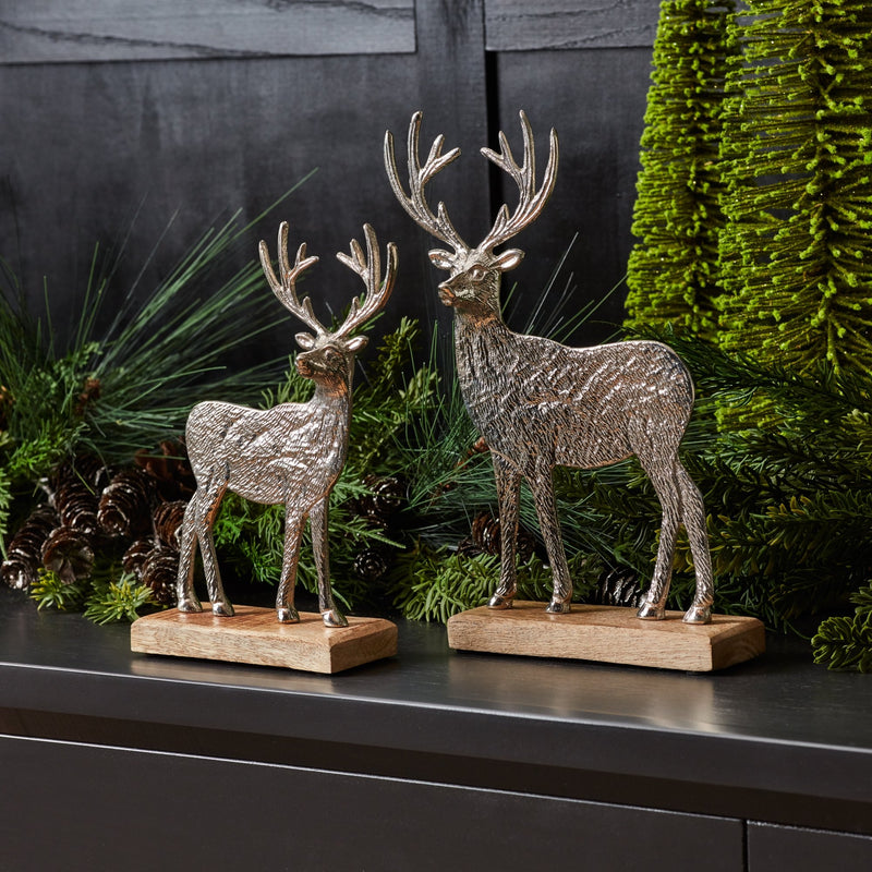 Melrose Metal Deer Silhouette with Wood Base (Set of 2)