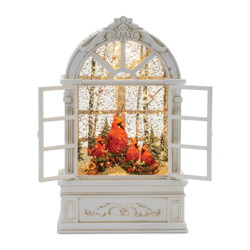Melrose LED Snow Globe Window with Cardinal Family 9"H