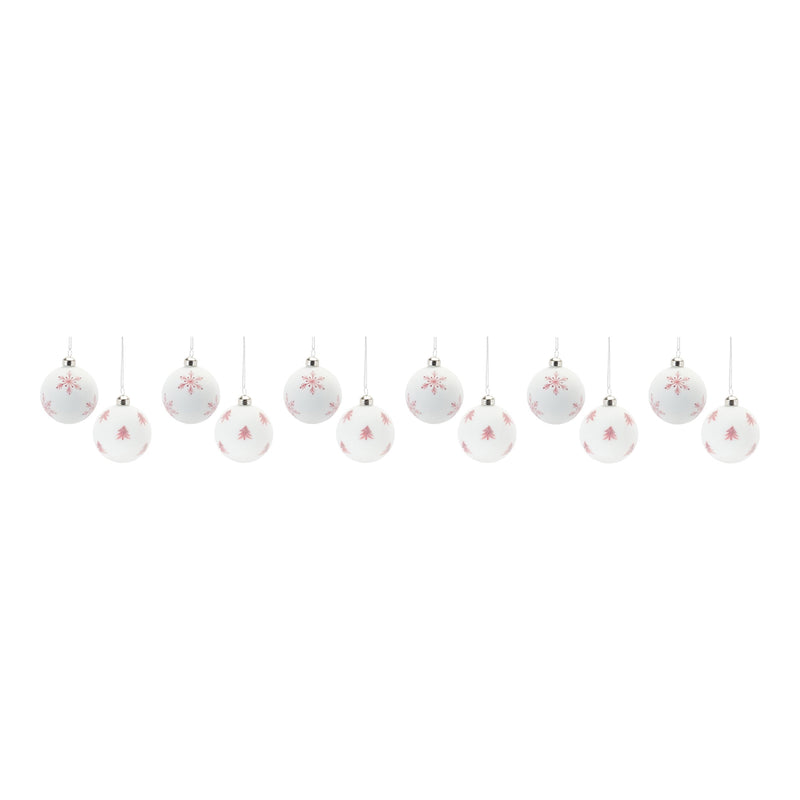 Melrose Frosted Snowflake and Tree Ball Ornament (Set of 12)