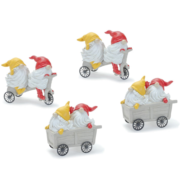 Melrose Whimsical Garden Gnome Figurine Riding a Scooter and Wheelbarrow (Set of