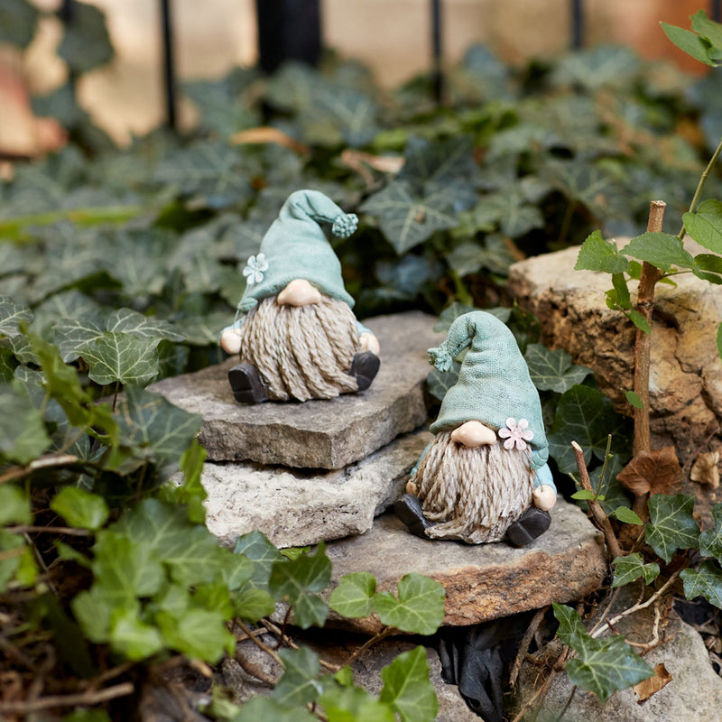 Melrose Stone Garden Gnome Figurine with Flower Stem Accent (Set of 4)