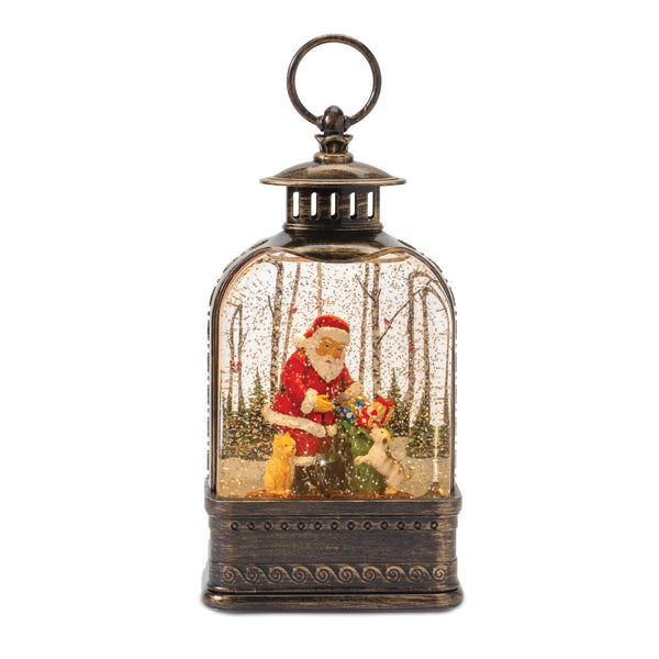 Melrose LED Snow Globe Lantern with Santa and Dog 11.25"H