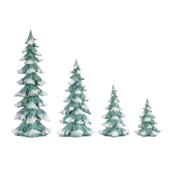 Melrose Flocked Seafoam Pine Tree with Carved Design (Set of 4)